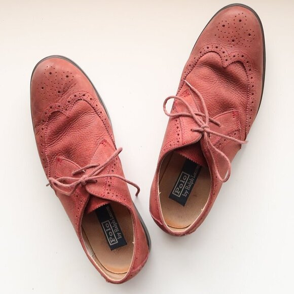 Polo by Ralph Lauren Orrick Burnt Red Leather Wingtip Oxfords Men's Lace-up Shoe - Picture 13 of 16